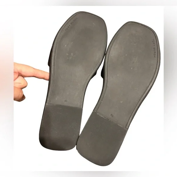 Tory Burch Double T Sport Slides Black Slides with Gold Emblem - Picture 5 of 12